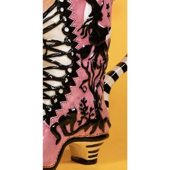 Blue Sky Clayworks Pink High Heels Halloween DecorWitch Boot Teapot Collectible - Picture 4 of 8